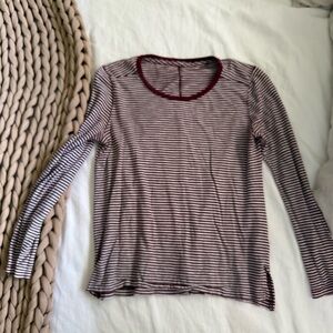 Madewell Burgundy and White Striped Long Sleeve Tee